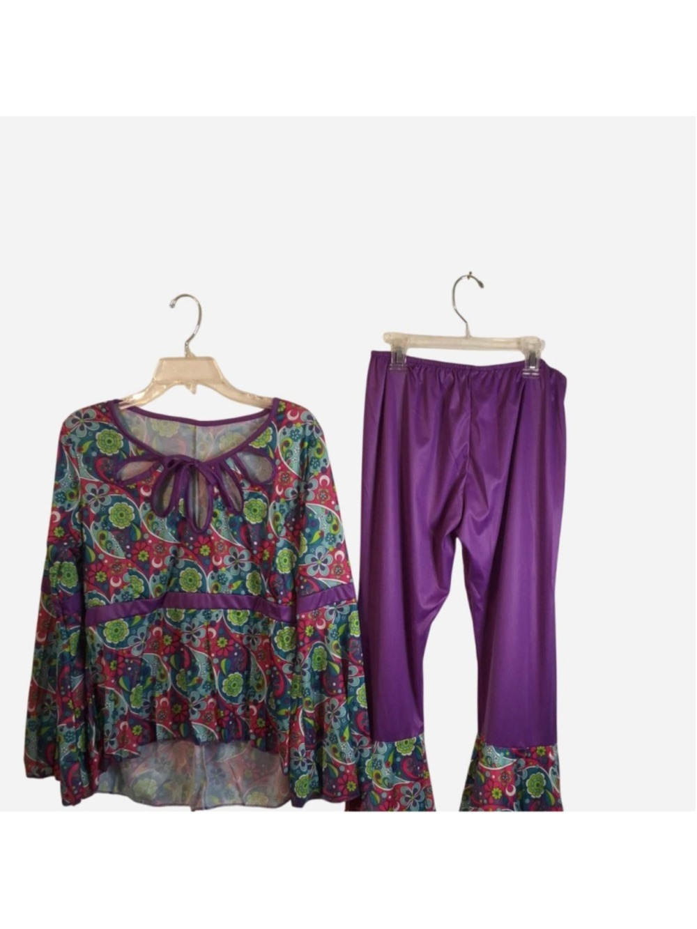 NWT Disco Diva Halloween Costume XL 70s Hippie Floral Bell Bottom Shirt